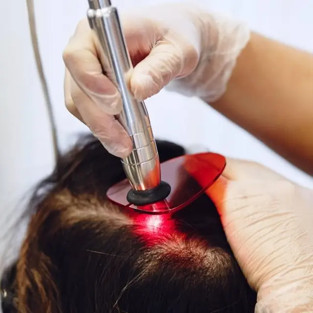 Laser sendo aplicado no couro cabeludo